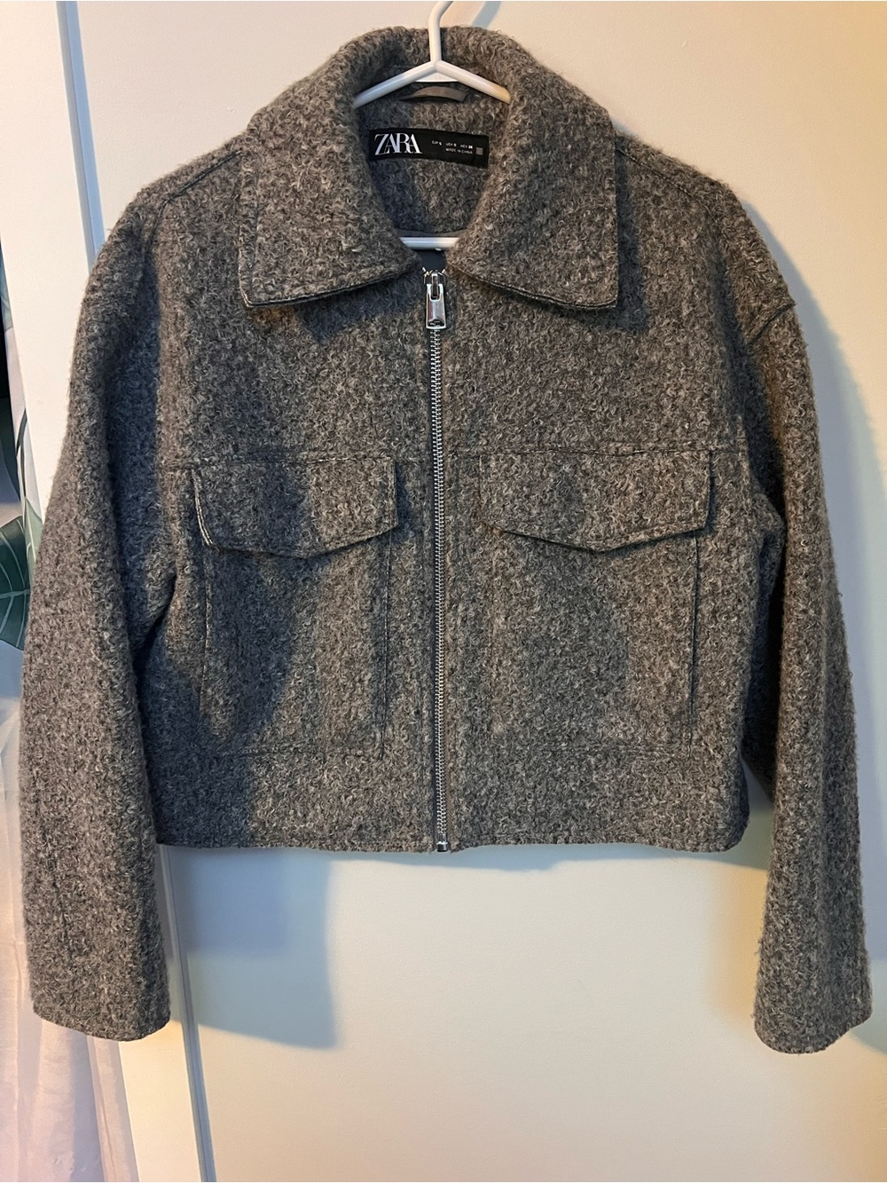 Zara Cropped Bouclé Jacket - Zip-Front Wool Blend Jacket
